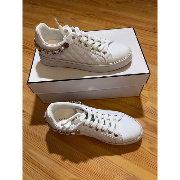 Guess Shoes - Guess Brisco White Quilted Chain Low Top Sneakers GWBRISCO-SS Womens 7M